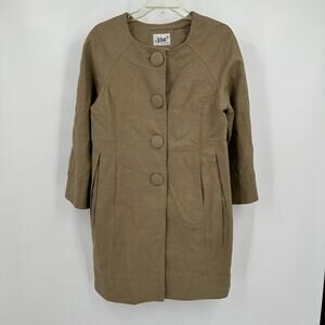 Live A Little Womens Linen Blend Coat Size M‎ Beige Mid Length Scandi Minimalist